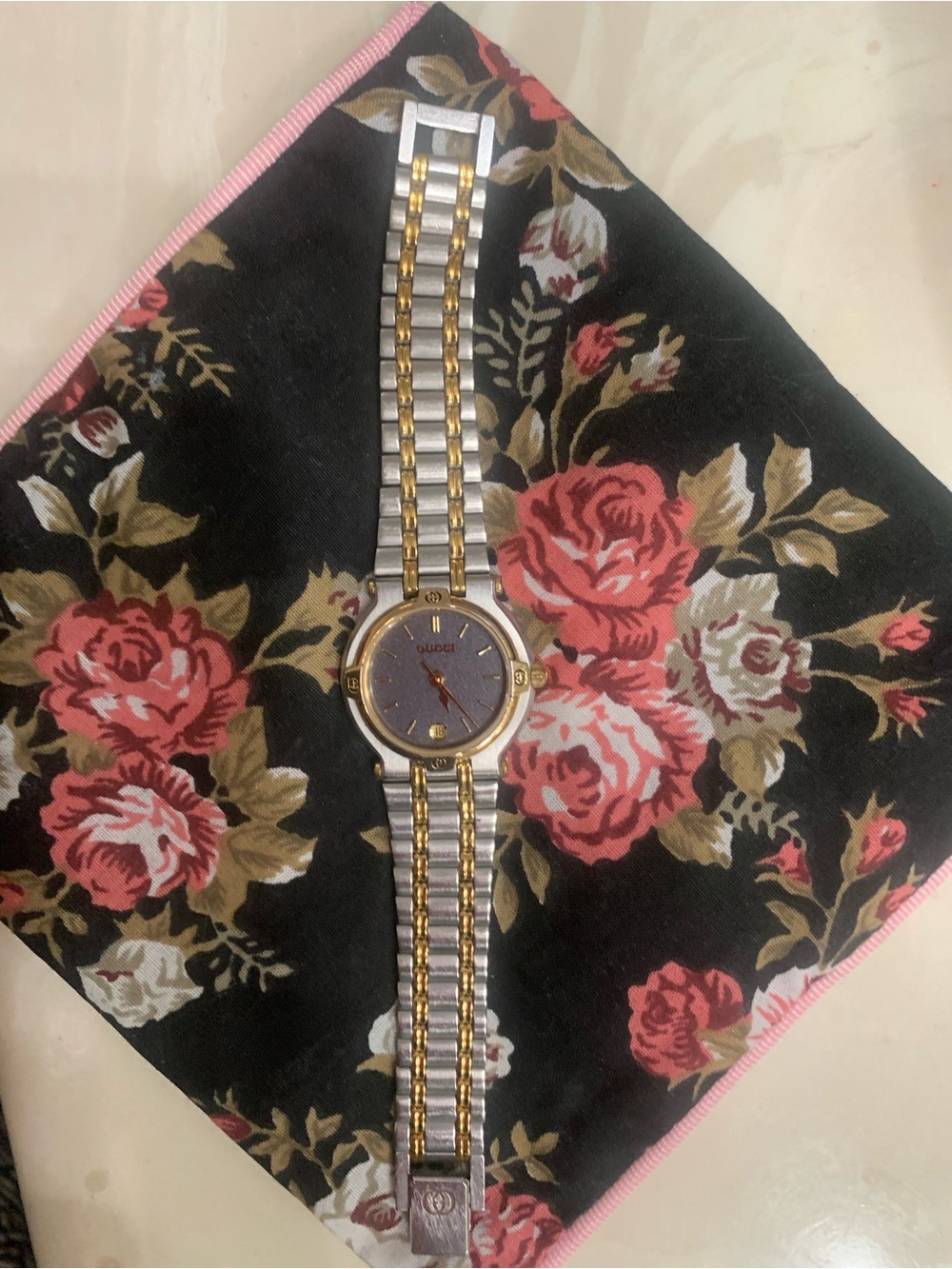 Gucci Two-Tone Silver and Gold Women's Watch with Dark Gray Dial